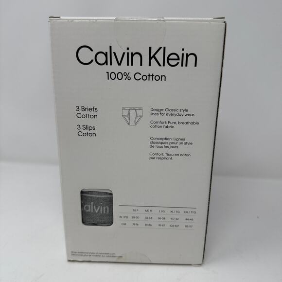 New 3 Calvin Klein Mens 2XL Classic Fit Briefs Slips White 100% Cotton Underwear - Picture 2 of 4